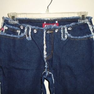 Vintage Rare Fashion Fringe Edges Hip Hugger Bell-Bottom Jeweled Jeans